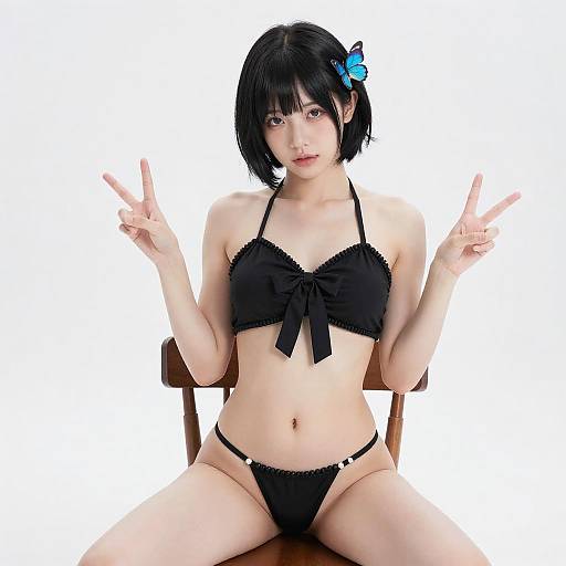 Young Woman with Blue Butterfly Hairpin