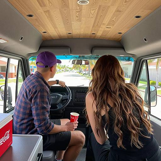Vibrant Van Interior with Two Friends