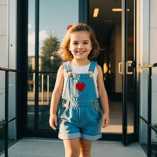 Toddler Girl in Blue Overall Shorts Outdoors