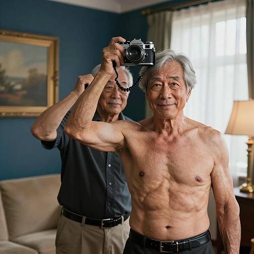 Elderly Photographer with Muscular Model