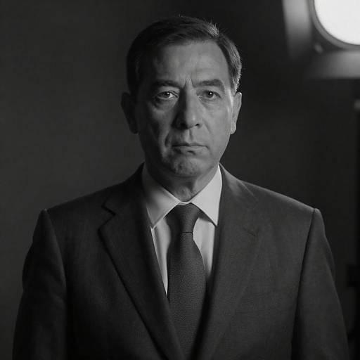 Black-and-White Portrait of Stern Middle-Aged Man in Suit