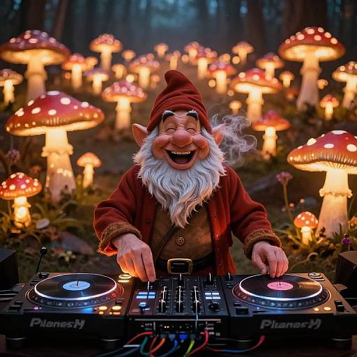 Glowing Dwarf DJ in Mushroom Field