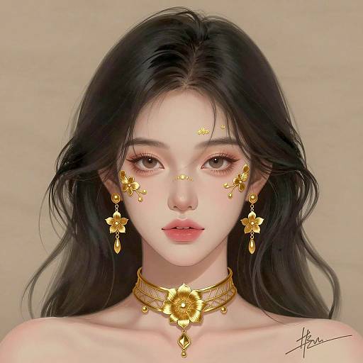 Elegant Asian Woman with Floral Adornments