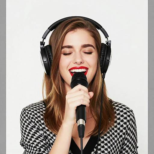 Young Woman Singing with Headphones