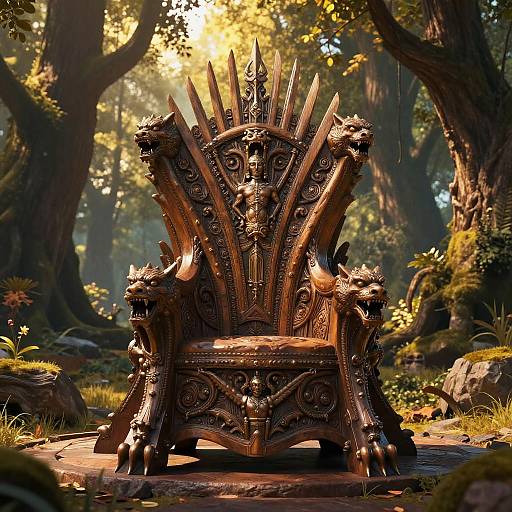 Mythical Wooden Throne in Forest