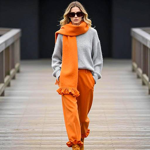 Fashion Model in Orange and Grey Outfit