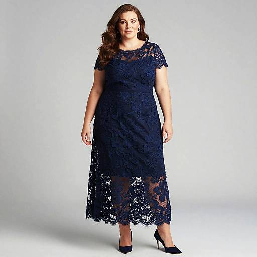 Plus Size Woman in Blue Lace Formal Dress
