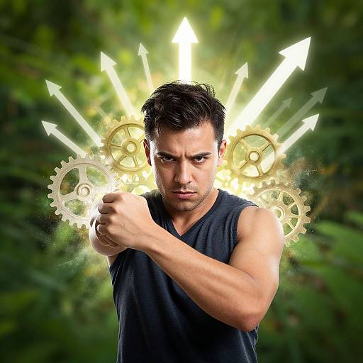 Determined Man with Growth Symbols