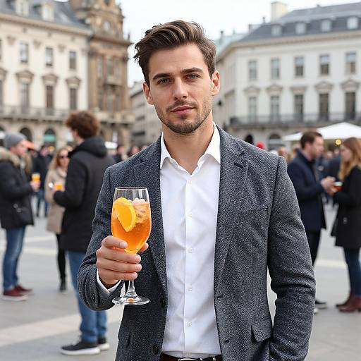 Stylish Man with Drink in City
