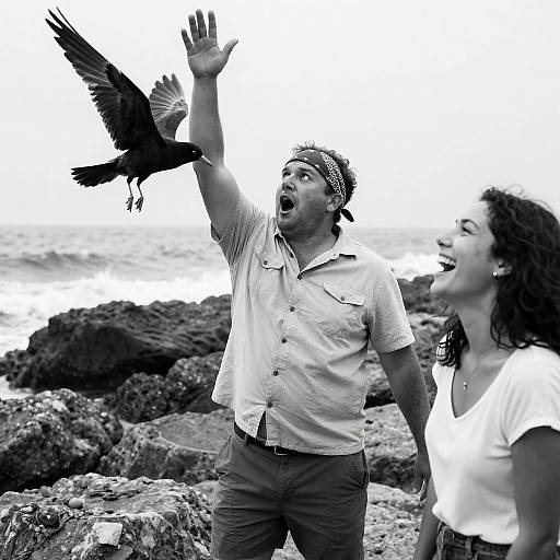 Surprising Moment on Rocky Shore