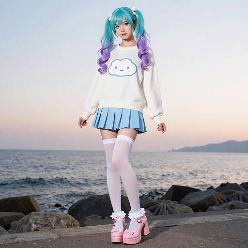 Kawaii Fashion Seafront Sunset