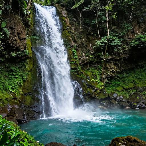 Waterfall Amid Lush Greenery