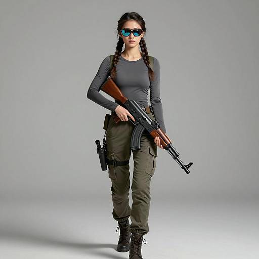 Stylized Woman Portrait with AK-47