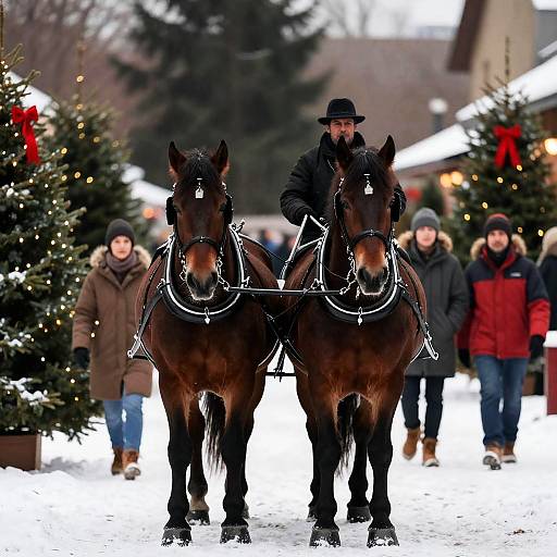 Charming Winter Scene with Horses and Trees