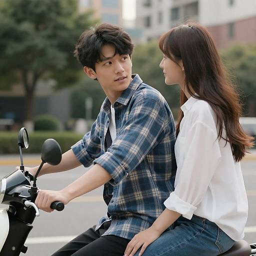 Urban Scooter Couple Romantic Street Portrait