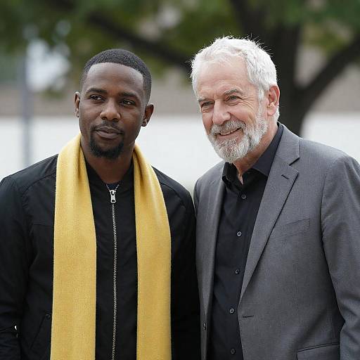 Smiling Elder Talks With Young Man