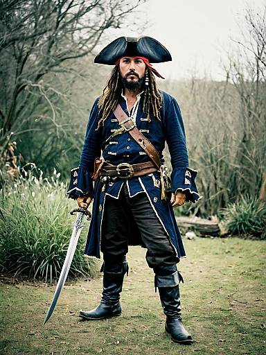 Man in Pirate Costume with Sword Outdoors