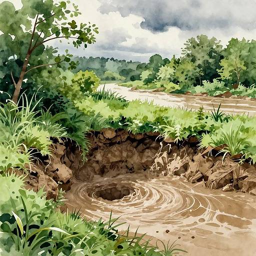 Watercolor Sinkhole by Riverbank