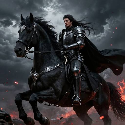 Dark Knight on Stormy Black Horse