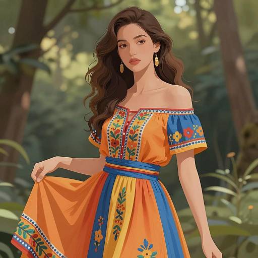 Serene Young Woman in Vibrant Dress