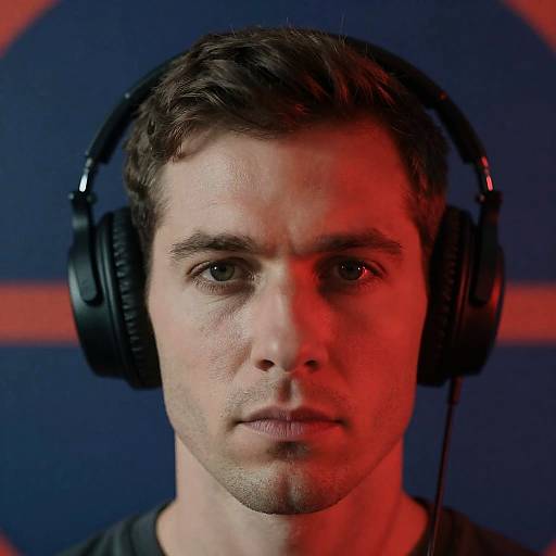 Intense Close-Up of a Man with Headphones