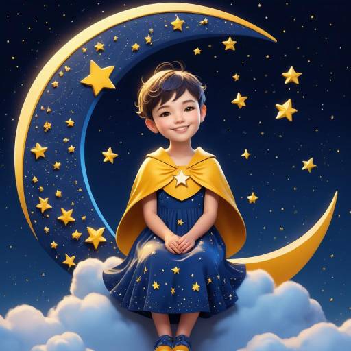 Cheerful Girl on a Crescent Moon