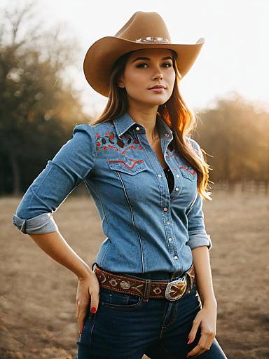 Woman Cowgirl in Denim Shirt