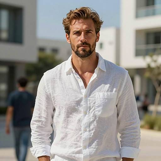 Handsome Man in Casual Linen Outfit