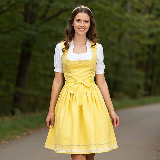 Woman Posing in Yellow Dirndl Dress