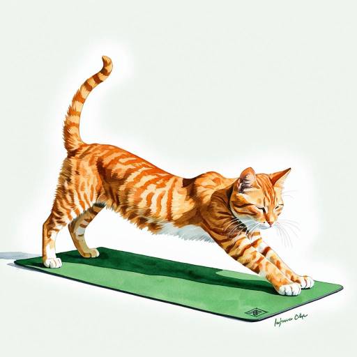 Orange Tabby Cat Stretching on Yoga Mat