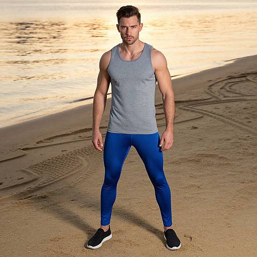 Athletic Man at Golden Sunset Beach