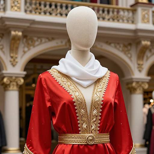 Mannequin in Red and Gold Outfit