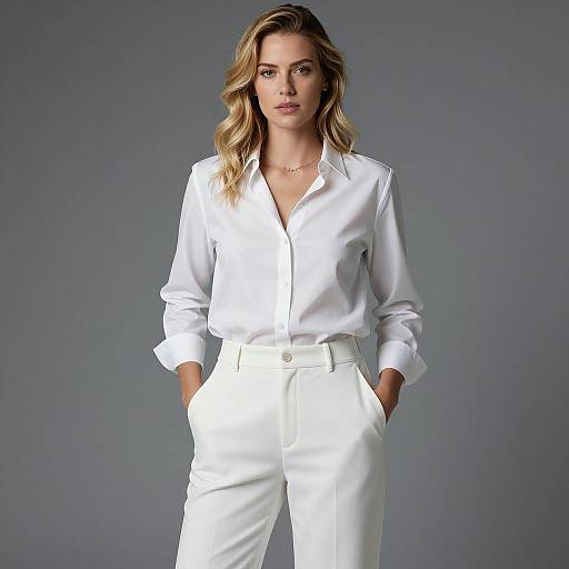 Blonde Female Model in White Outfit