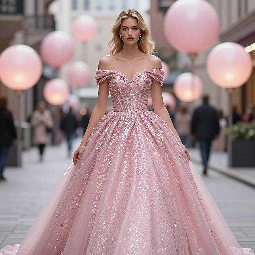 Elegant Pink Glitter Ball Gown Portrait