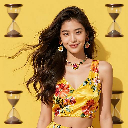 Realistic Portrait of Young Woman with Sand Clocks