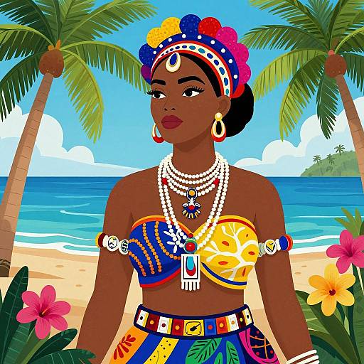 Vibrant Haitian Woman in Tropical Scene