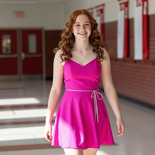 Cheerful Teen in Fuchsia Homecoming Dress