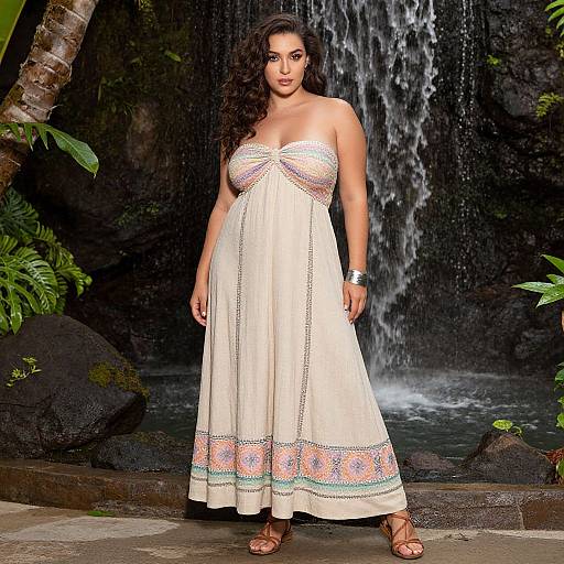 Plus-Size Bohemian Woman in Tropical Garden