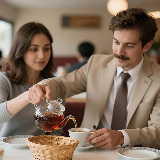 Intimate Tea Time in a Restaurant