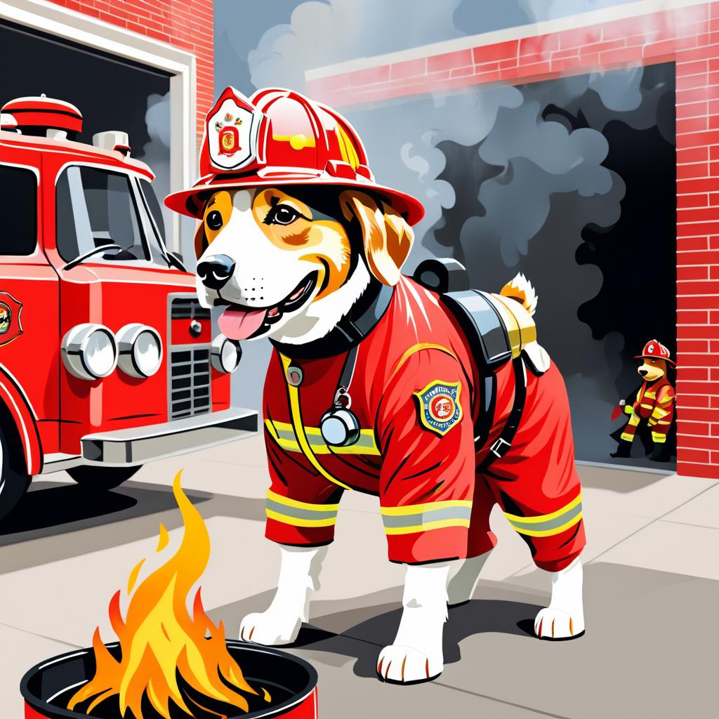 Humorous Dog Firefighter in Action