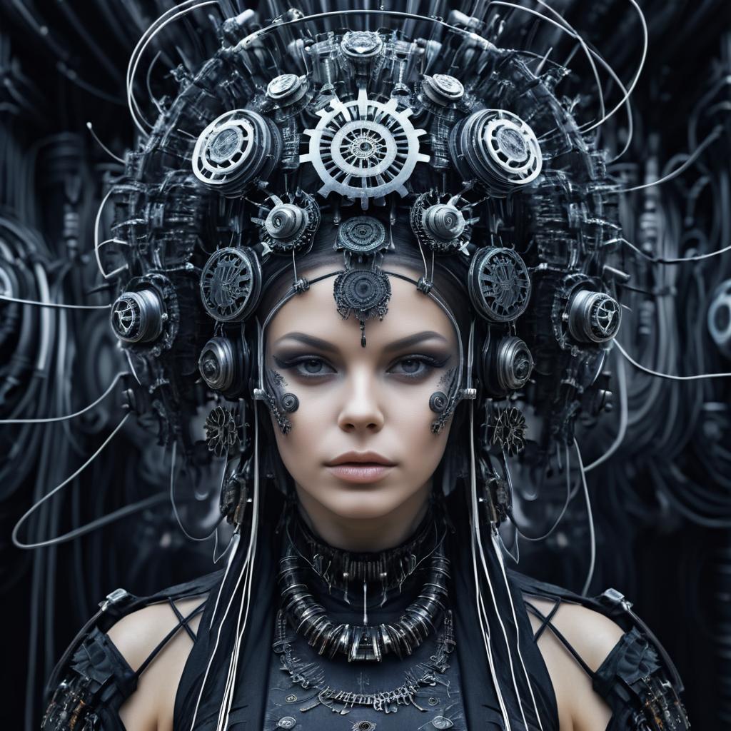 Biopunk Woman with Gears and Wires