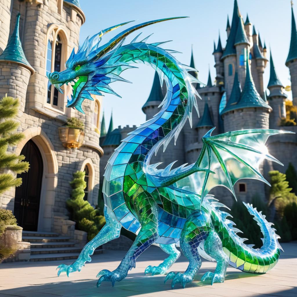 Life-Size Glass Dragon Beside Castle