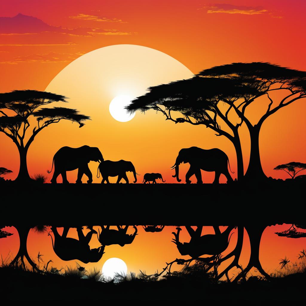 Majestic Elephants Silhouetted at Sunrise