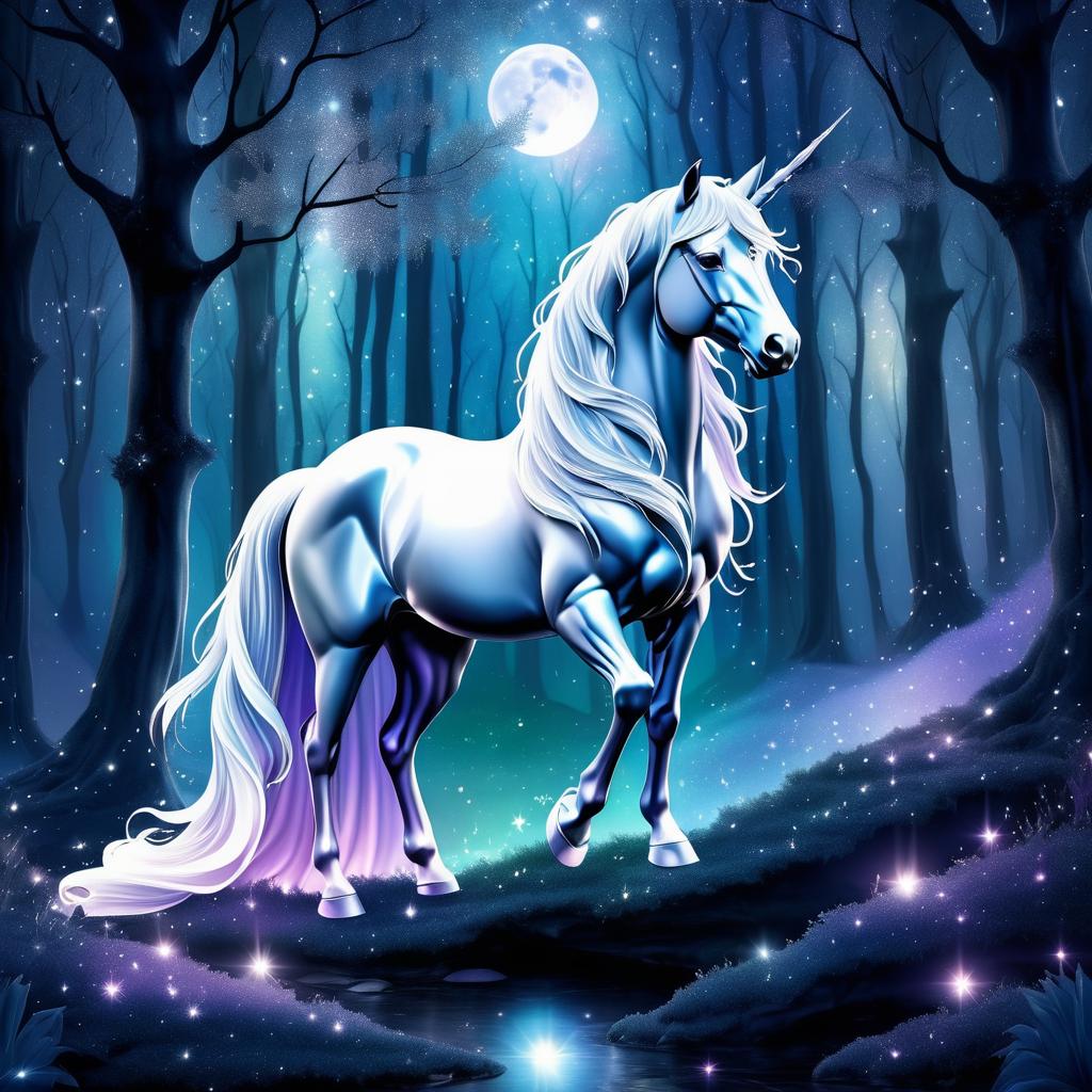 Majestic Unicorn Surrounded by Moonlight