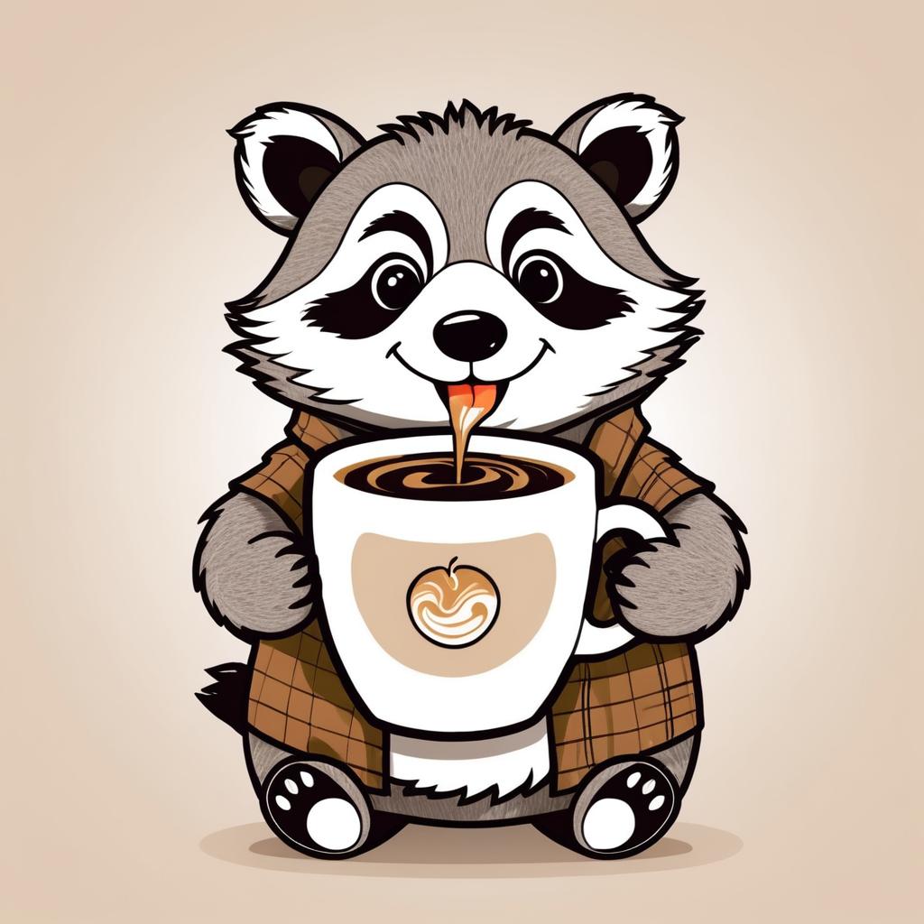 Jolly Raccoon with Coffee Doodle Art