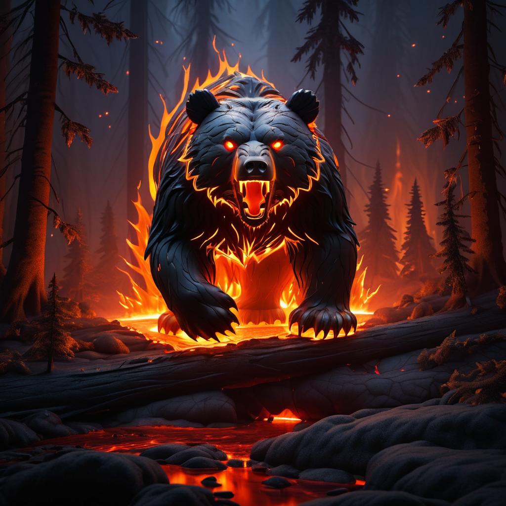 Magma-Bearing Bear in Fiery Forest