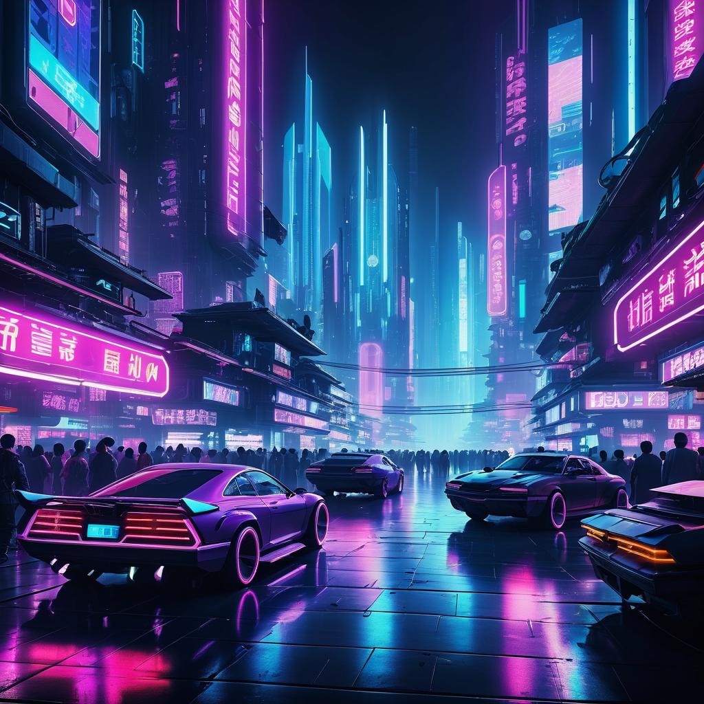 Vibrant Cyberpunk Neon Market Scene