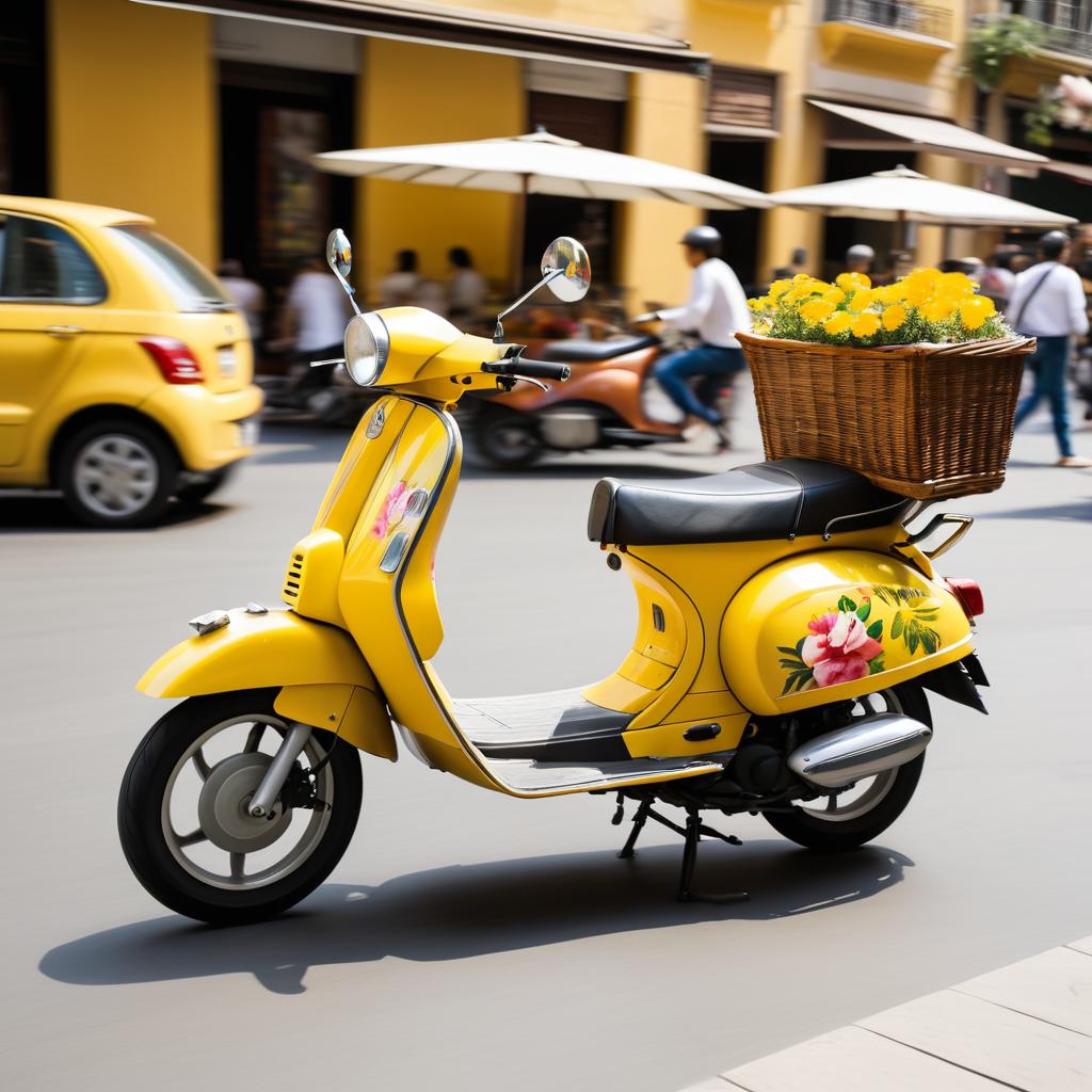 Sunny Yellow Moped in Urban Motion