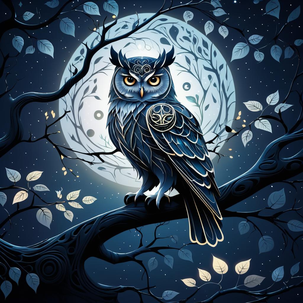 Mystical Owl Illustration Under Moonlight