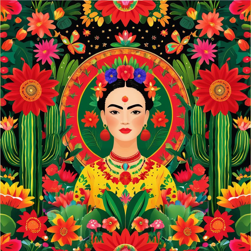 Vibrant Garden in Frida Kahlo Style